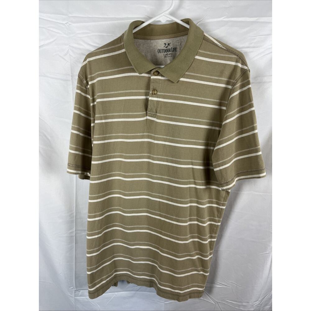 Outdoor Life Men’s Polo Shirt Size L TanAnd White Striped